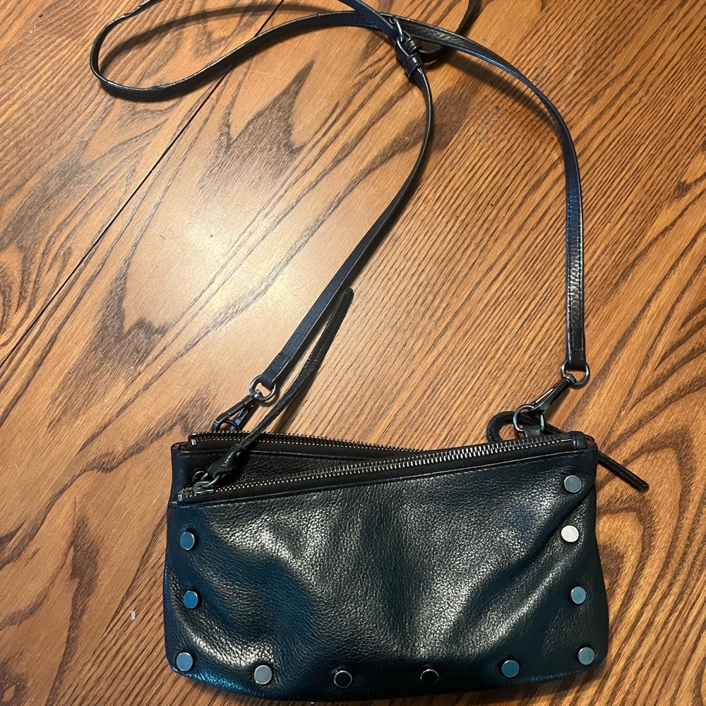 Kooba Black Leather Crossbody Bag Sleek Minimalist Design - Studded